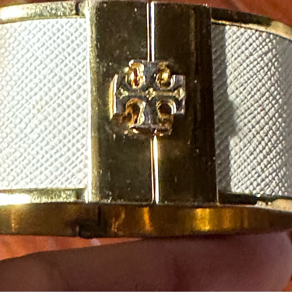 Tory Burch White with Gold Cuff Wide Bracelet.